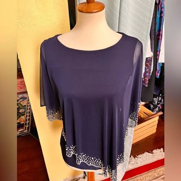 NWT Chaus Navy Top with Bling Size Small YC16 - Picture 1 of 6